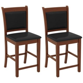 Bar Stools | Upholstered Counter Stool Set of 2 with Solid Rubber Wood Frame Brown Bar Stools Bar Stools