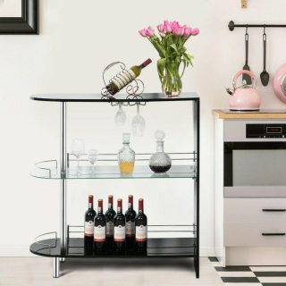 Bar Tables | 2-holder Bar Table with Tempered Glass Shelf Black Bar Tables Bar Tables