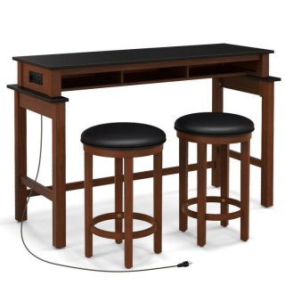 Bar Tables | 3-Piece Home Bar Set with 2 Upholstered Bar Stools, Outlets and USB Ports Black Bar Tables Bar Tables