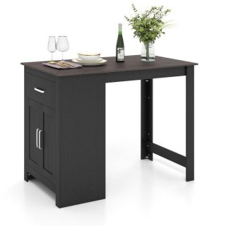 Bar Tables | Counter Height Bar Table with Storage Cabinet and Drawer Black Bar Tables Bar Tables