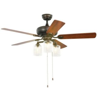 Ceiling Fans | 52 Inch Ceiling Fan Light with Pull Chain and 5 Bronze Finished Reversible Blades Bronze Ceiling Fans Bronze