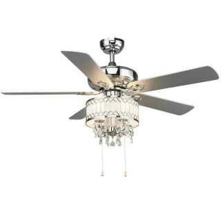 Ceiling Fans | 52 Inch Crystal Ceiling Fan Lamp with 5 Reversible Blades Silver Ceiling Fans Ceiling Fans