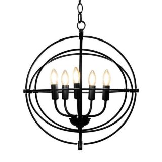 Ceiling Lights | 20 Inch 5 Lights Metal Chandelier with Pivoting Interlocking Rings Black Ceiling Lights Black