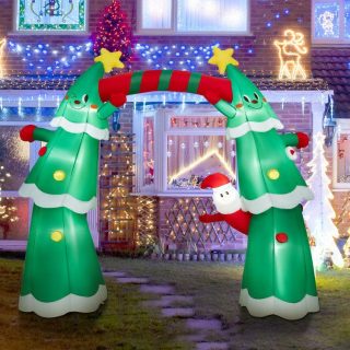 Christmas | 11 Feet Lighted Christmas Inflatable Archway Decoration with Santa Claus Green+White+Red+Yellow Christmas Christmas