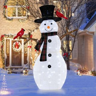 Christmas | 4.2 Feet Lighted Snowman and Redbirds Christmas Decoration Black+White+Red Christmas Black+White+Red