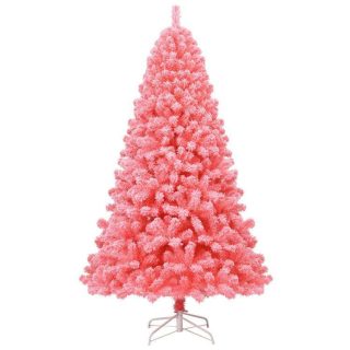 Christmas | 4.5/6.5/7.5 Feet Pink Christmas Tree with Snow Flocked PVC Tips and Metal Stand Pink Christmas Christmas