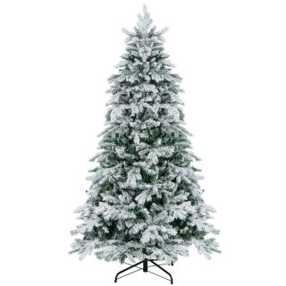 Christmas | 4.5/6/7 Feet Flocked Christmas Tree with Warm White LED Lights White & Green Christmas Christmas