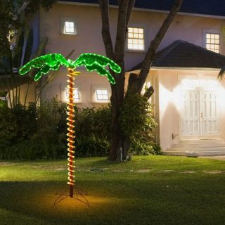 Christmas | 5 Feet LED Pre-lit Palm Tree Decor with Light Rope Green, Brown Christmas Christmas