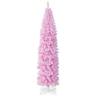 Christmas | 5/6/7 FT Pre-lit Artificial Christmas Tree with Branch Tips LED Lights Metal Stand Christmas Christmas