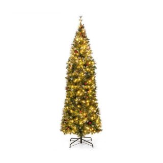 Christmas | 5/6/7/8/9 FT Pre-Lit Artificial Hinged Slim Pencil Christmas Tree Christmas Christmas