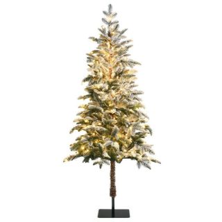 Christmas | 6 Feet Artificial Snow Flocked Pencil Christmas Tree with Warm White LED Lights White Christmas Christmas