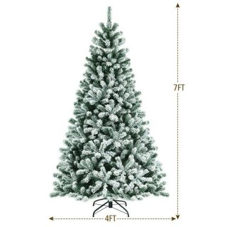 Christmas | 6/7/8 Feet Pre-lit Snow Flocked Christmas Tree with Metal Stand Green Christmas Christmas