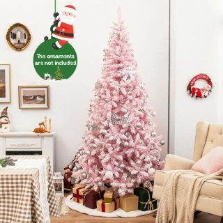 Christmas | 7.5 Feet Flocked Christmas Tree Pink Christmas Christmas