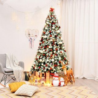 Christmas | 7.5 Feet Pre-Lit Premium Snow Flocked Hinged Artificial Christmas Tree with 550 Lights Christmas Christmas