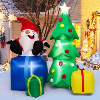 Christmas | 7 Feet Lighted Santa Claus and Christmas Tree with Gift Boxes Red+White+Black+Blue+Yellow+Green Christmas Christmas