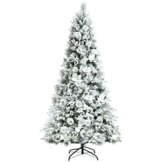 Christmas | 7 Feet Snow Flocked Christmas Tree with Poinsettia Flowers White Christmas Christmas