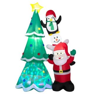 Christmas | 8.7 Feet Inflatable Christmas Tree with Santa Claus and Snowman and Penguin Blow-up Multicolored Christmas Christmas