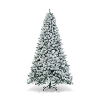 Christmas | 9 Feet Artificial Christmas Tree with Premium Snow Flocked Hinged Green Tree, White Flocked Leaves Christmas Christmas