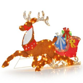 Christmas | Lighted 2D Christmas Reindeer and Sleigh Decoration for Lawn Front Door Home Christmas Christmas