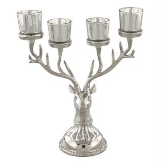 Christmas | Reindeer Candle Holder Christmas Ornament for 4 Candles Aluminum Decoration Silver Christmas Christmas