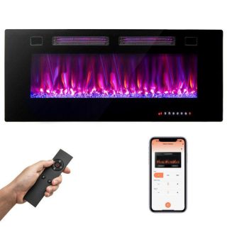 Climate Control Appliances | 42/50/60/72 Inch Ultra-Thin Electric Fireplace with Decorative Crystals Black Climate Control Appliances Black