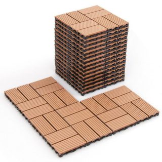 Decorative Fencing & Flooring | 18 Pieces 12 x 12 Inch All Weather Interlocking Deck Tiles Brown Decorative Accessories Brown