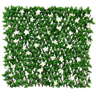 Decorative Fencing & Flooring | 4 Pieces Expandable Faux Ivy Privacy Screen Fence Panel Pack with Flower White Decorative Accessories Decorative Fencing & Flooring