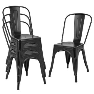 Dining Chairs | 18 Inch Set of 4 Metal Dining Chair with Stackable Design Black Dining Chairs Black