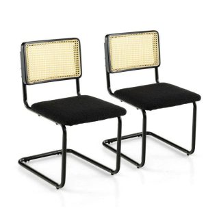 Dining Chairs | 2 Pieces Mid-Century Modern Dining Chair with Cantilever Design Black Dining Chairs Black