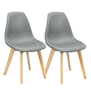 Dining Chairs | 2 Pieces Modern Dining Chair Set with Wood Legs and Fabric Cushion Seat Grey Dining Chairs Dining Chairs