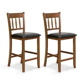 Dining Chairs | 25.5 Inch Counter Height Bar Chair Set of 2 with Backrest Padded Seat Walnut Dining Chairs Dining Chairs