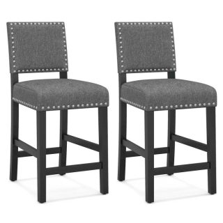 Dining Chairs | 38.5/43.5 Inch Set of 2 Counter Height Chairs with Solid Rubber Wood Frame Gray & Dark Brown Dining Chairs