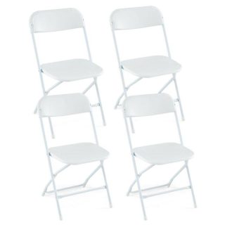 Dining Chairs | 4 Pack Metal Folding Chairs with Plastic Seat and Back White Dining Chairs Dining Chairs