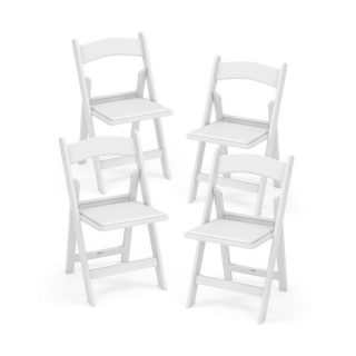 Dining Chairs | 4 Pack Resin Folding Chairs with Padded Seat White Dining Chairs Dining Chairs