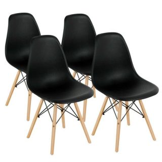 Dining Chairs | 4 Pieces Modern Armless Dining Chair Set with Wood Legs Black Dining Chairs Black