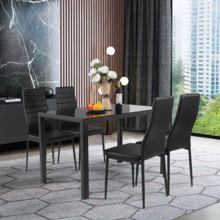 Dining Chairs | 4 Pieces Modern Leather Dinning Chairs Set with Metal Frame Black Dining Chairs Black