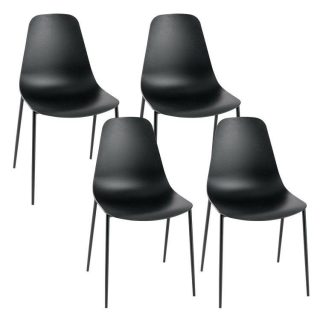 Dining Chairs | Armless Dining Chair Set of 4 Leisure Chair with Anti-slip Foot Pads Black Dining Chairs Black