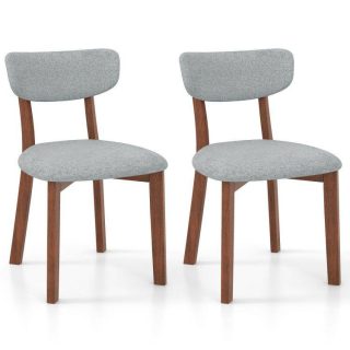 Dining Chairs | Dining Chairs Set of 2 Upholstered Mid-Back Chairs with Solid Rubber Wood Frame Gray Dining Chairs Dining Chairs