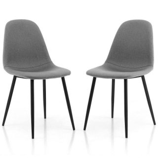 Dining Chairs | Dining Chairs Set of 2 with Black Metal Legs Gray Dining Chairs Dining Chairs