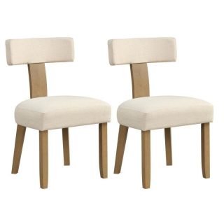 Dining Chairs | Dining Chairs Set of 2 with Curved Backrest Padded Seat Beige Dining Chairs Beige