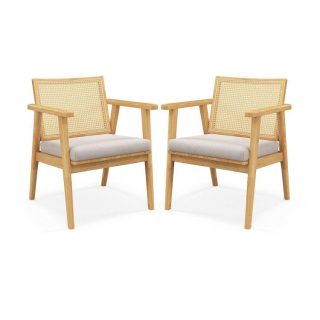 Dining Chairs | Mid Century Modern Accent Chairs Set of 2 with Breathable Rattan Back Natural Dining Chairs Dining Chairs