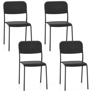 Dining Chairs | Modern Dining Chairs Set of 4 with Tilted Backrest and Sturdy Metal Legs Black Dining Chairs Black