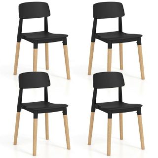 Dining Chairs | Modern Dining Side Chairs Set of 4 with Ergonomic Backrest for Dining Room Black Dining Chairs Black