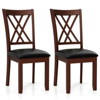 Dining Chairs | Set of 2 Dining Chair with Backrest and Padded Seat Brown Dining Chairs Brown