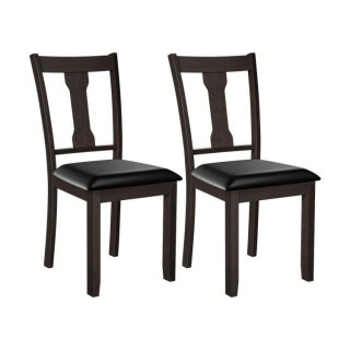 Dining Chairs | Set of 2 Dining Room Chair with Rubber Wood Frame and Upholstered Padded Seat Brown Dining Chairs Brown