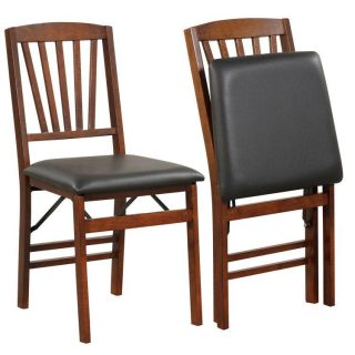 Dining Chairs | Set of 2 Folding Chairs with Padded Seat and Rubber Wood Frame Brown Dining Chairs Brown