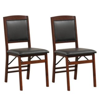 Dining Chairs | Set of 2 Folding Dining Chairs with Padded Seat and High Backrest Brown Dining Chairs Brown