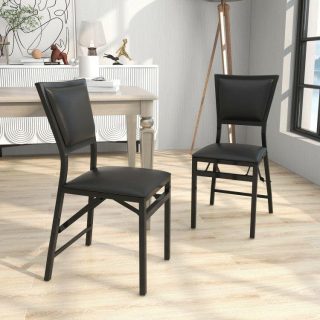 Dining Chairs | Set of 2 Metal Folding Dining Chair with Space Saving Design Black Dining Chairs Black