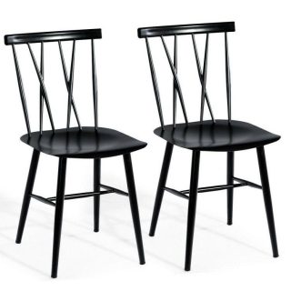 Dining Chairs | Set of 2 Modern Dining Chairs with Backrest Black (As The Picture Shows) Dining Chairs Black (As The Picture Shows)