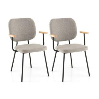 Dining Chairs | Set of 2 Modern Fabric Dining Chairs with Armrest and Curved Backrest Gray Dining Chairs Dining Chairs